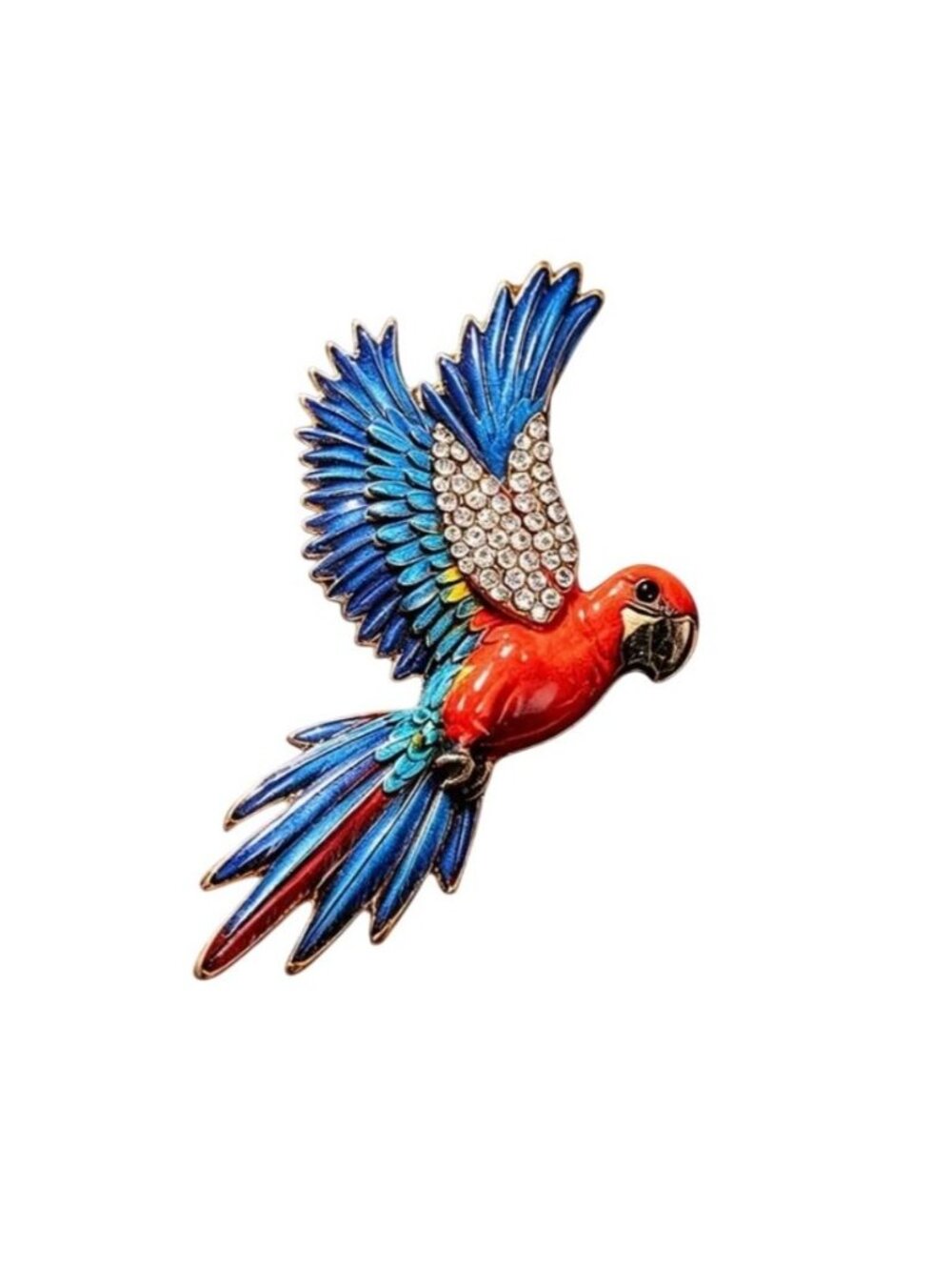 Colorful Enamel Parrot Brooch Pin With Crystal Detailing Gold Tone
